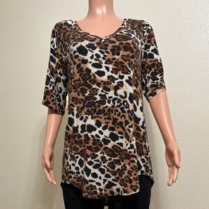 Zenana Outfitters Brown and Black Animal Print Blouse